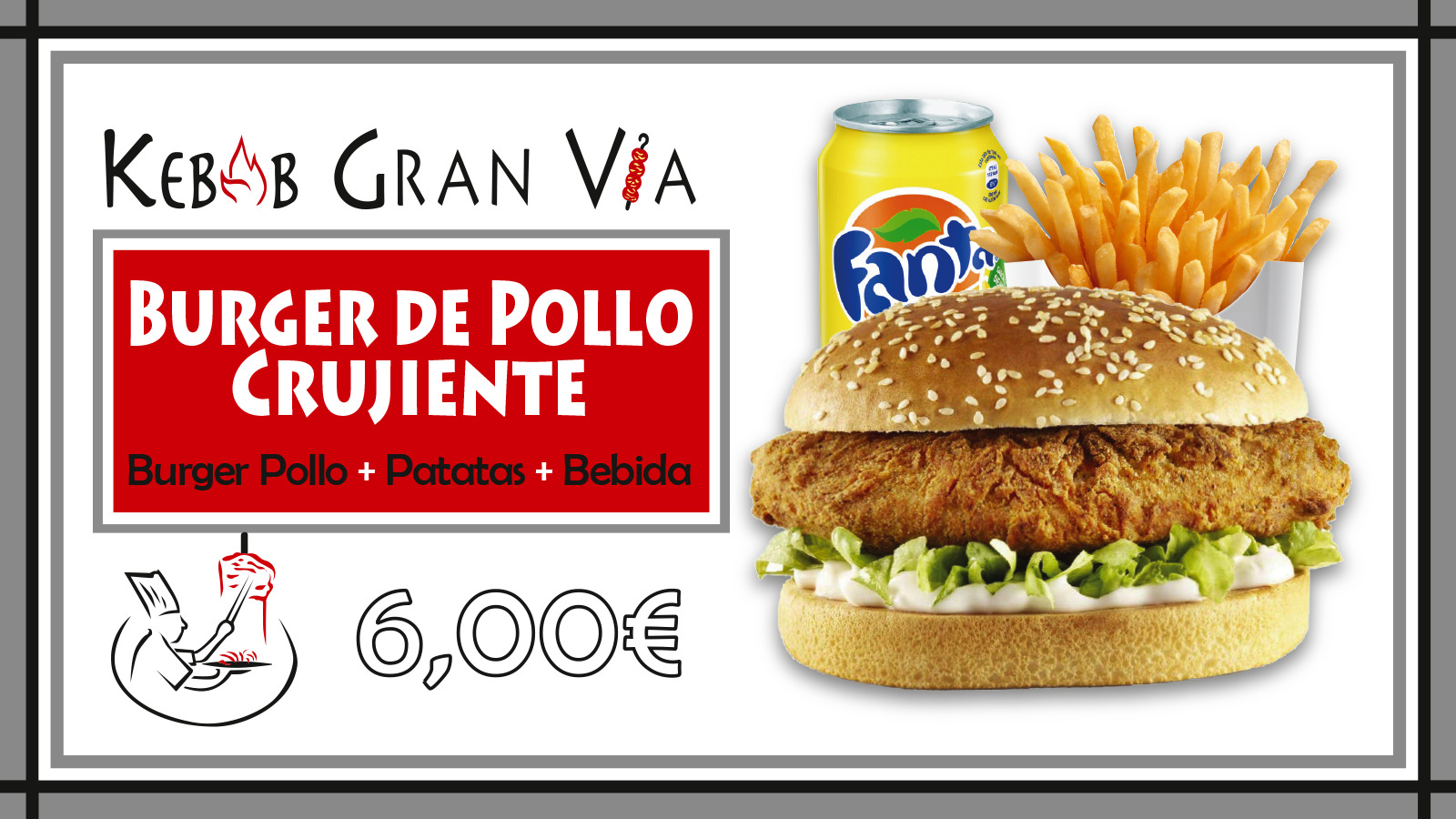 Burger Pollo Crujiente + Patatas + Bebida 6€
