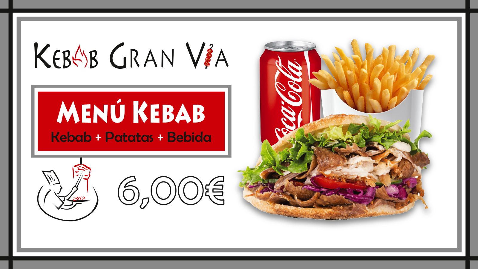 Menú Döner Kebab + Patatas + Bebida 6€