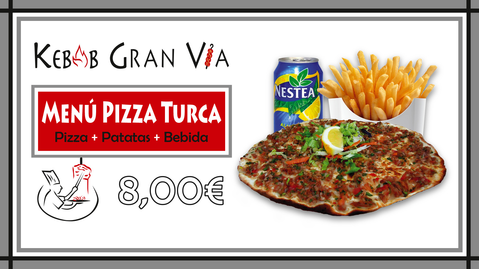 Menú Pizza Turca (Lahmacun) + Patatas + Bebida 8€